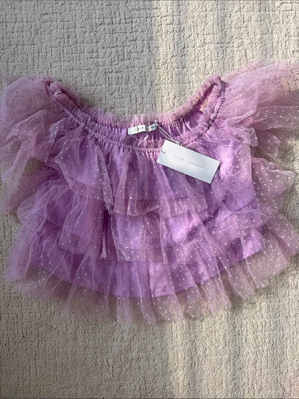 Lush Lavender Polka Dot Ruffle Tulle Top